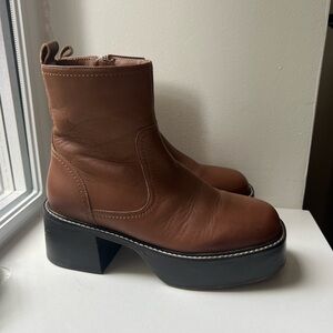 Topshop Brown Leather Platform Boots